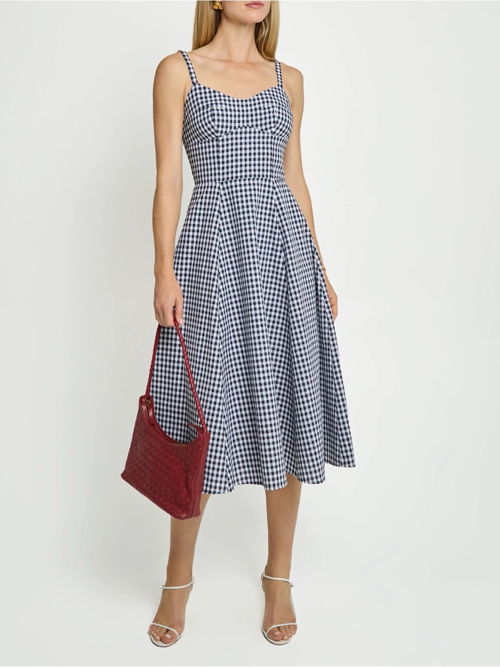 Few Moda o.p.t. Navy and White Gingham Fit-and-Flare Midi Dress